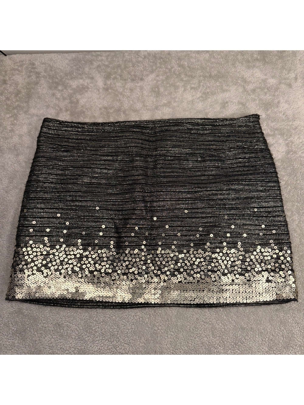 Vintage Style Black Silver Sequin Metallic Mini Skirt Size 38 Y2K Party Disco